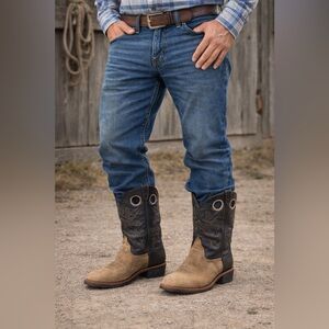 Ariat Men’s Two-Tone Western Cowboy Boots Tan Black Leather Size 8.5D